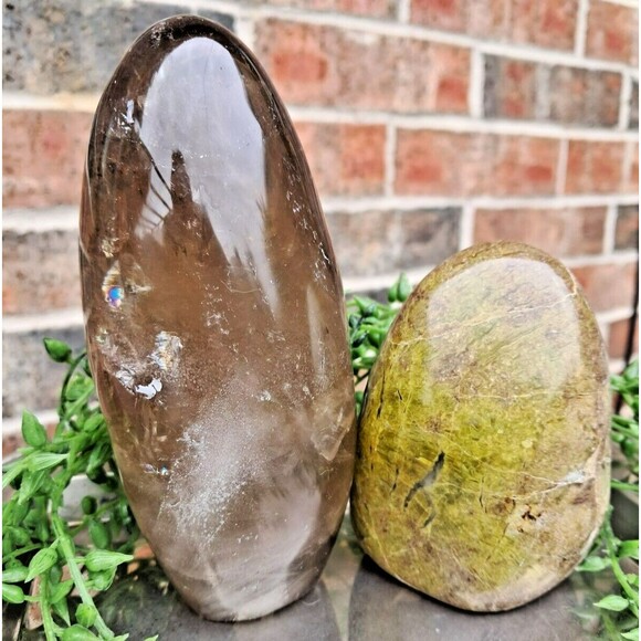 Smoky Quartz Green Opal Tower Set Protecting and Calming - Picture 1 of 14